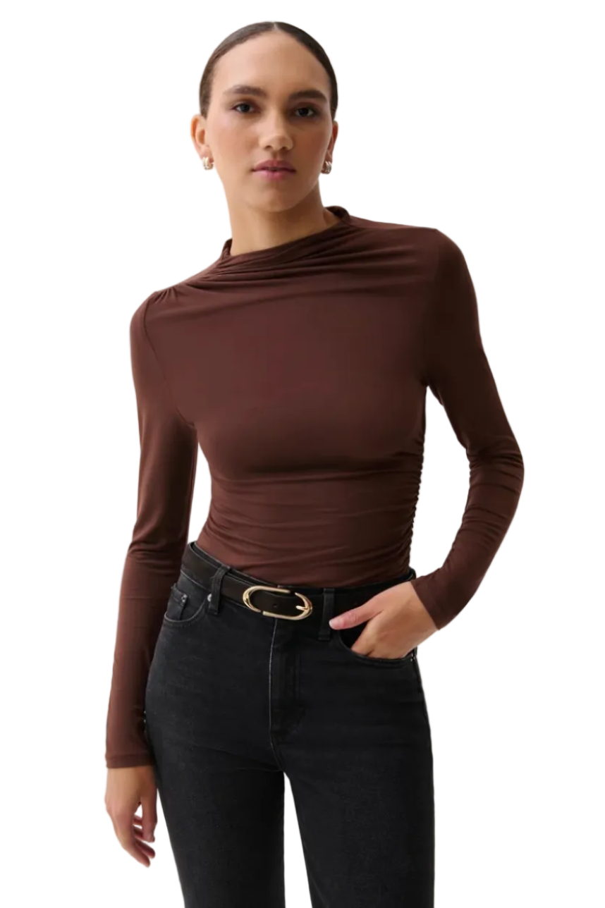 NATHALIA LONG SLEEVE DRAPED MOCK NECK