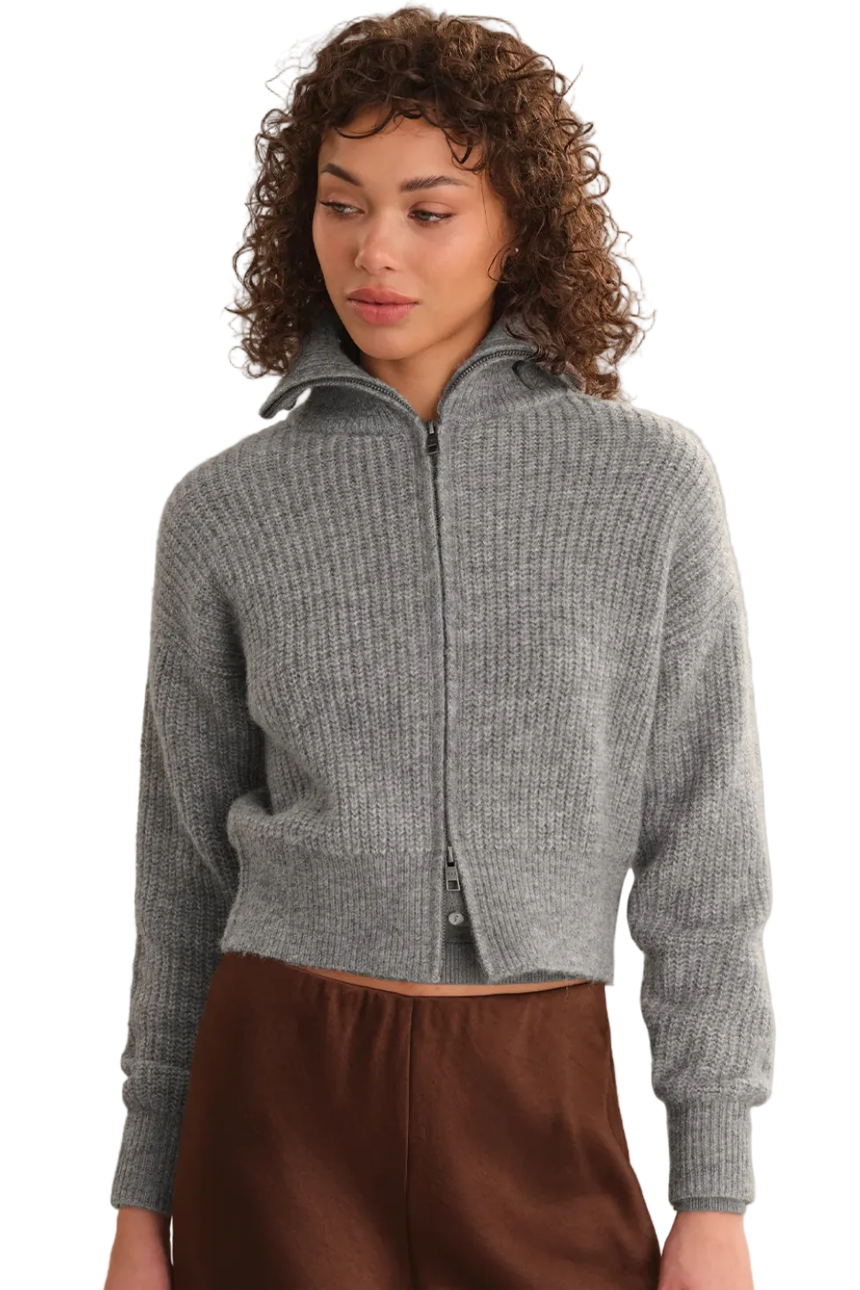 WESLEY CROPPED ZIP FUZZY JACKET