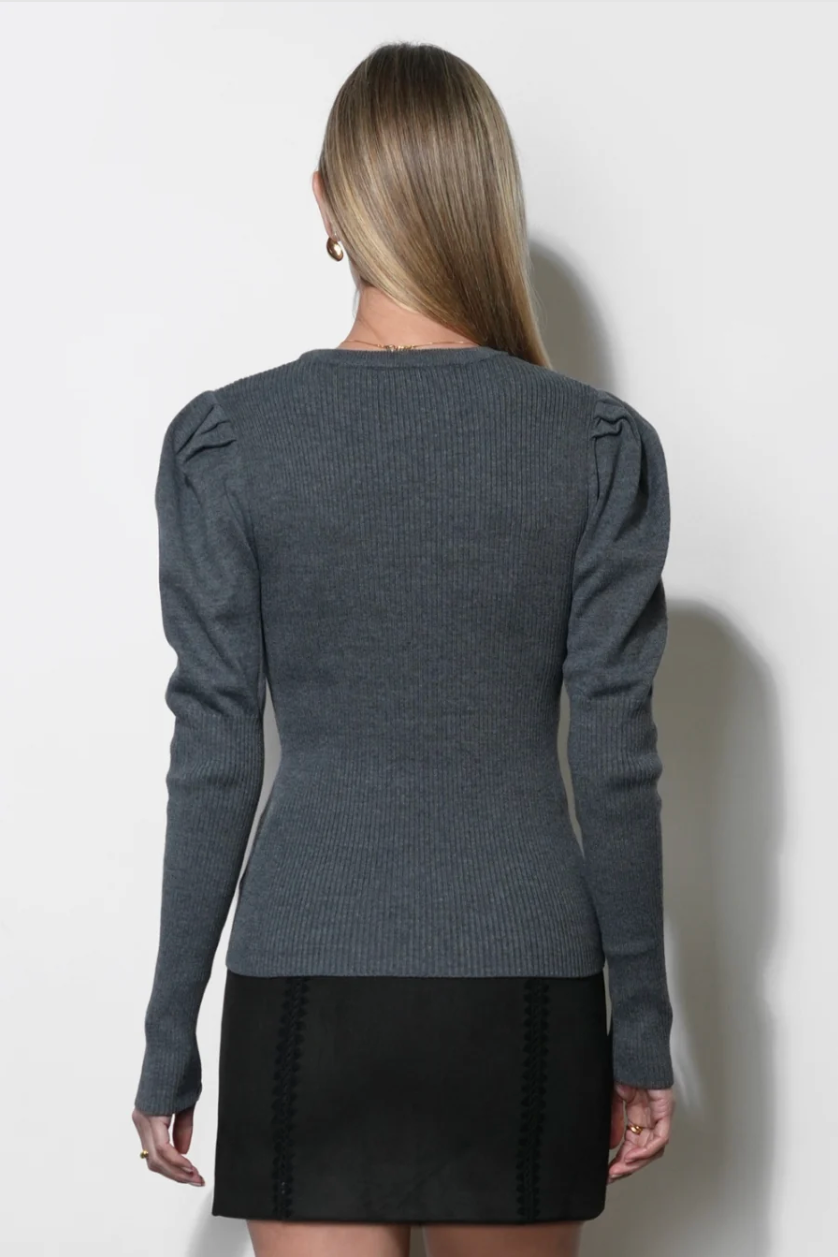 Renoa Puff Sleeve Ribbed Knit Top