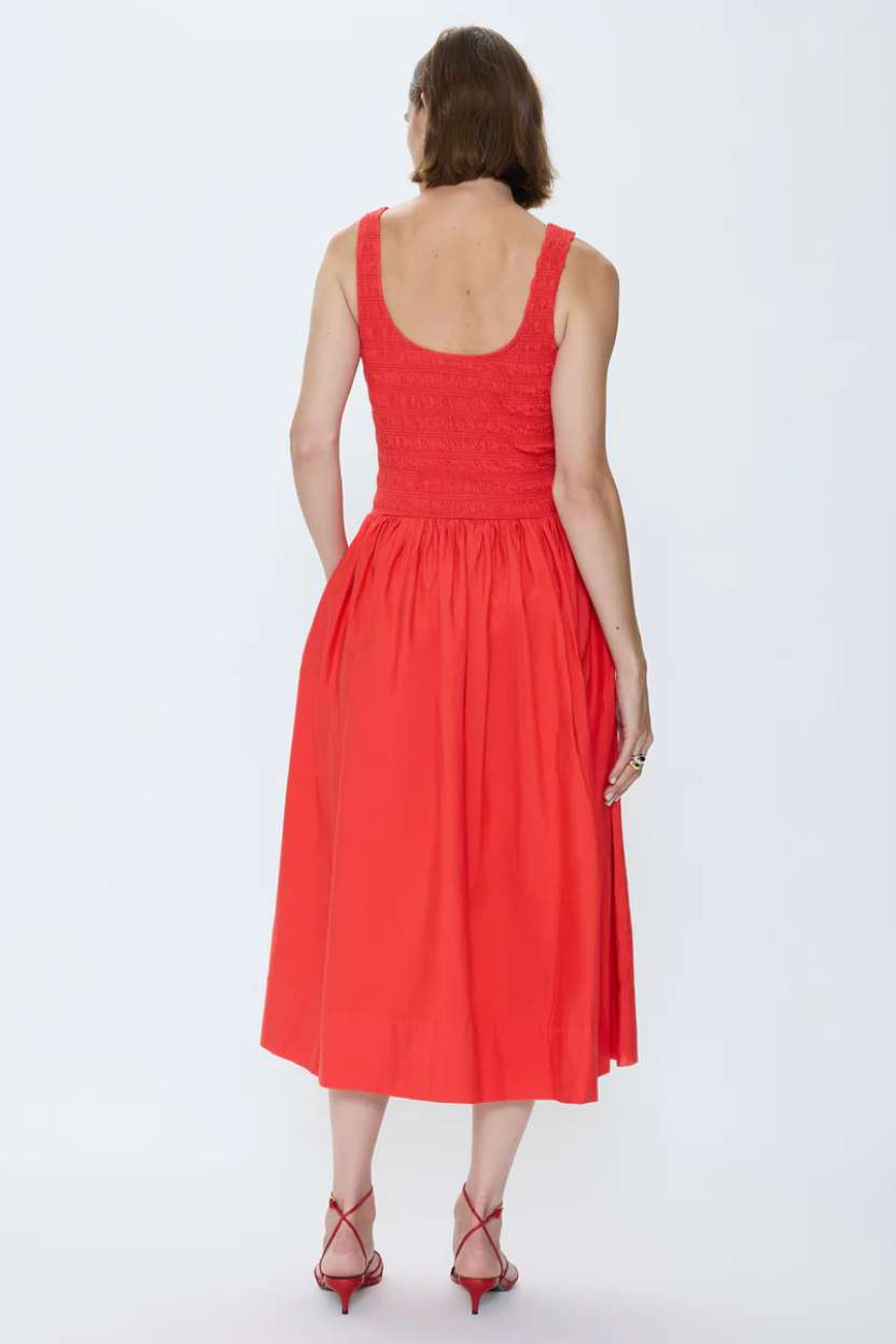 ALESSIA SMOCKED DROP WAIST DRESS - MARASCHINO