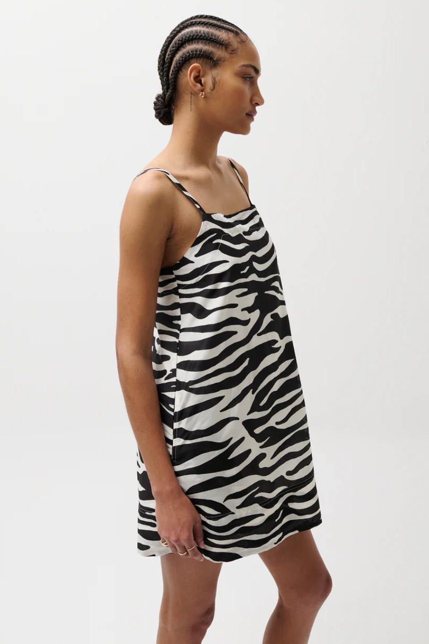 MISA SILK BLEND MINI DRESS - ZEBRA