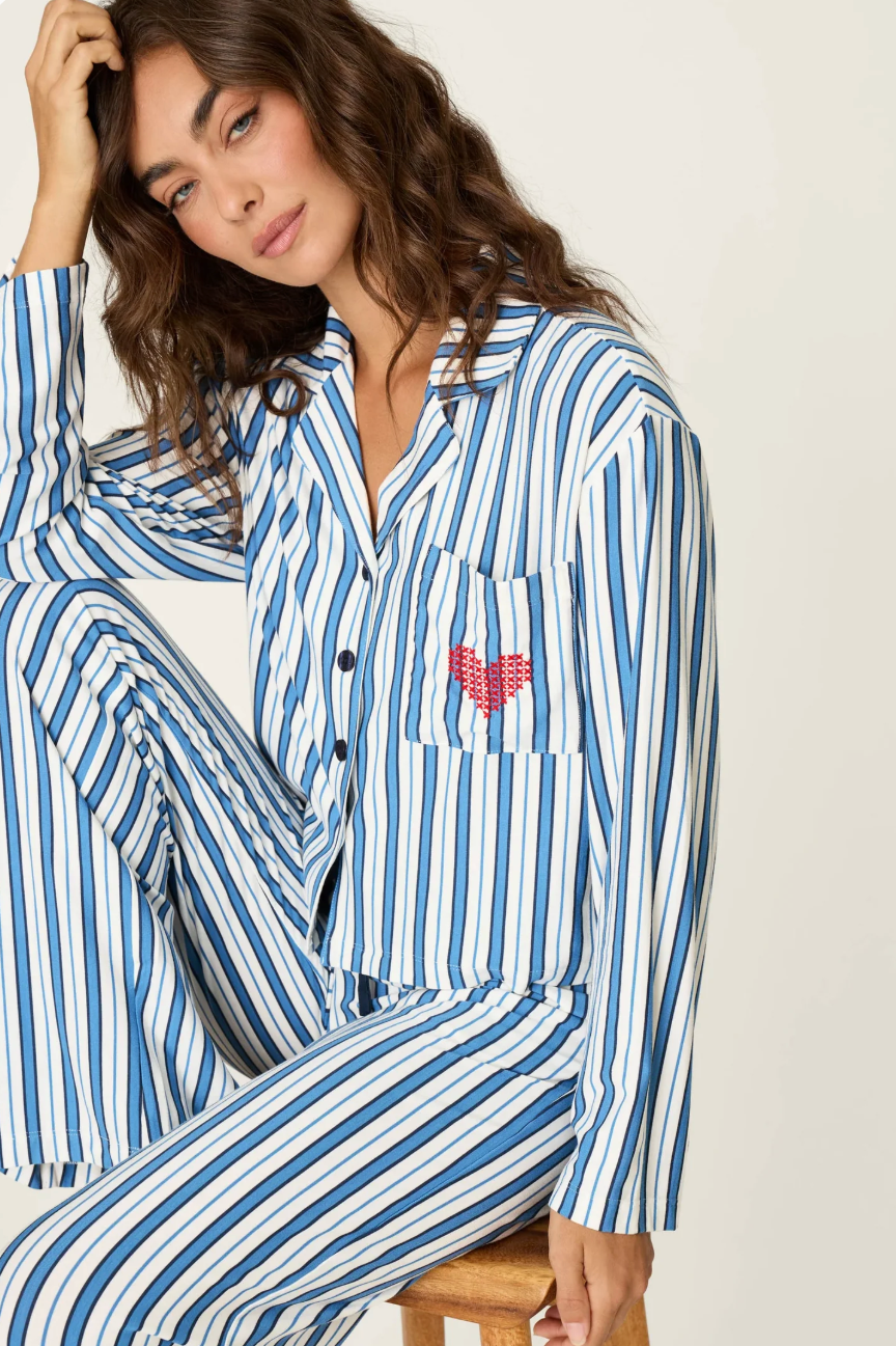 Soiree Dreams Blue Stripe Long Sleeve PJ Set
