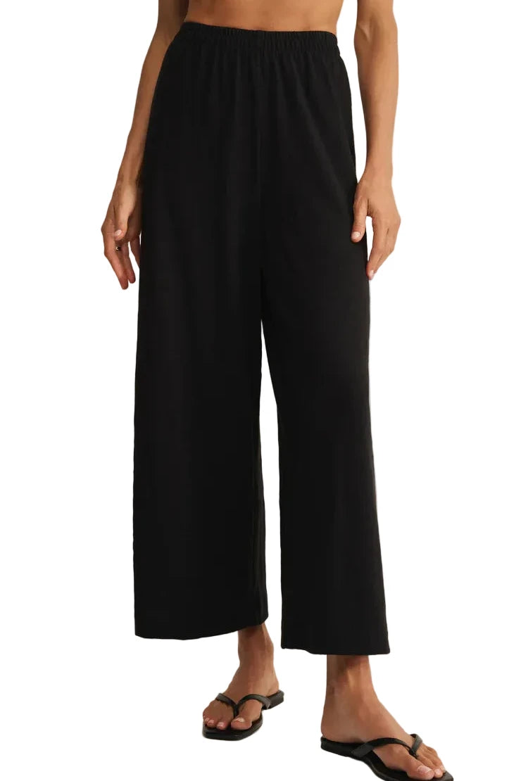 Scout Textured Slub Pant in black with relaxed fit, textured slub knit fabric, and elastic waistband for effortless everyday style