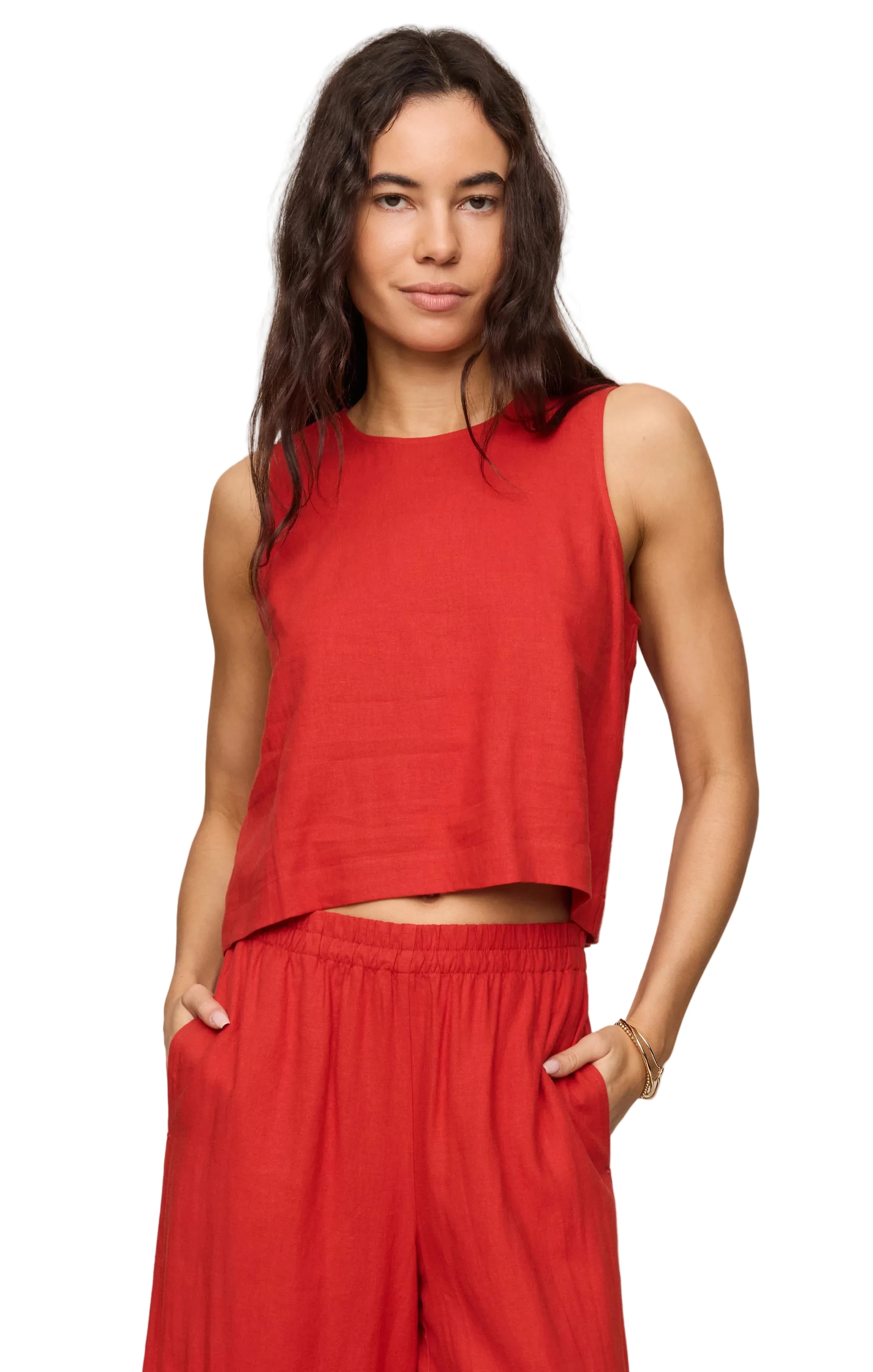 SLOANE LINEN TOP / chili pepper