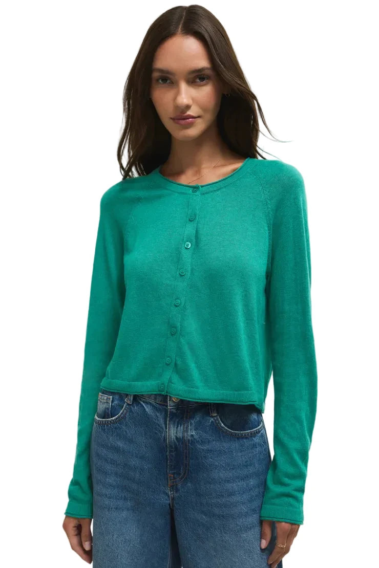 Z SUPPLY Perfect Layer Cardigan in 100% cotton with crew neck, button front, and lightweight knit texture