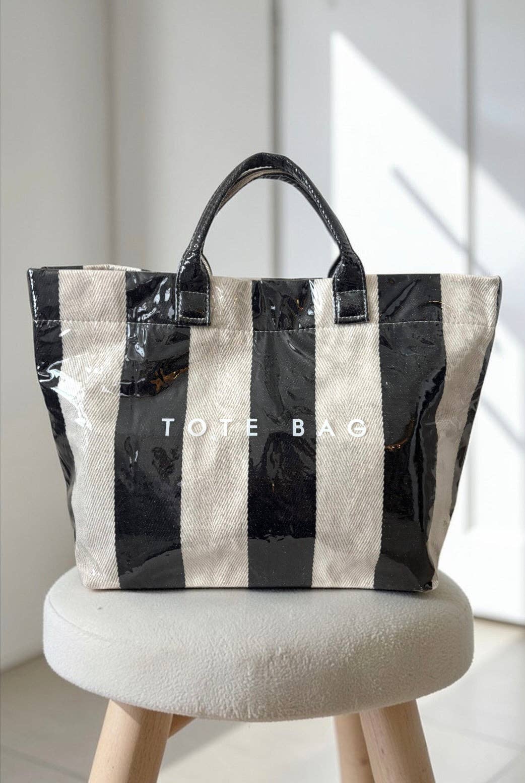 Black and Beige Striped TOTE BAG