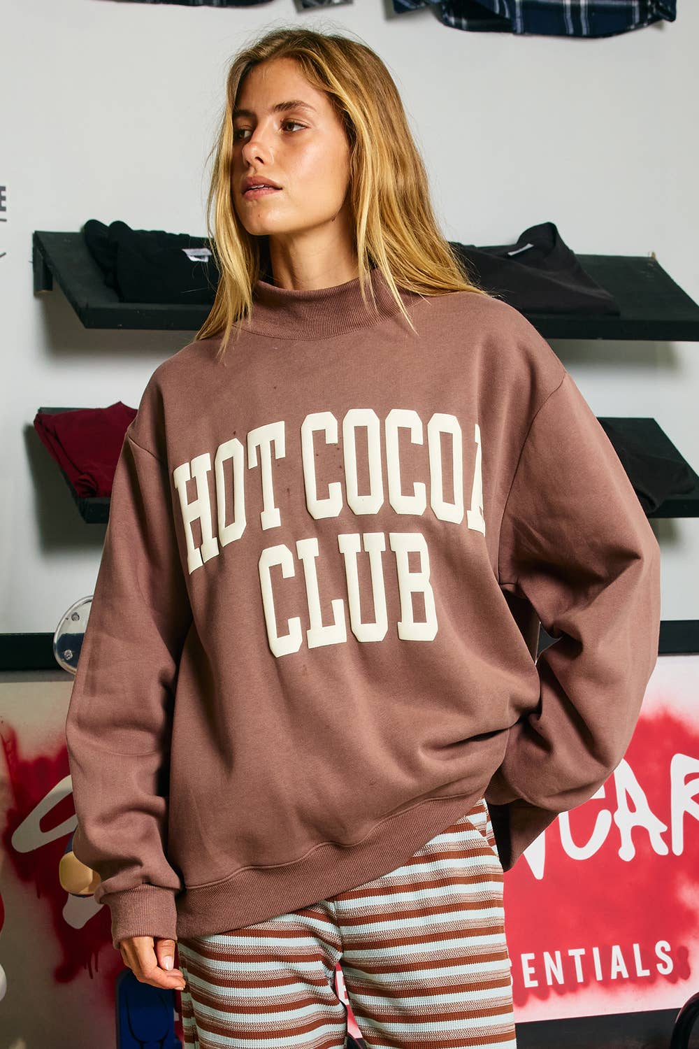IT2594P-HOTCOCOA | 'HOT COCOA CLUB' Mock Neck Sweatshirt