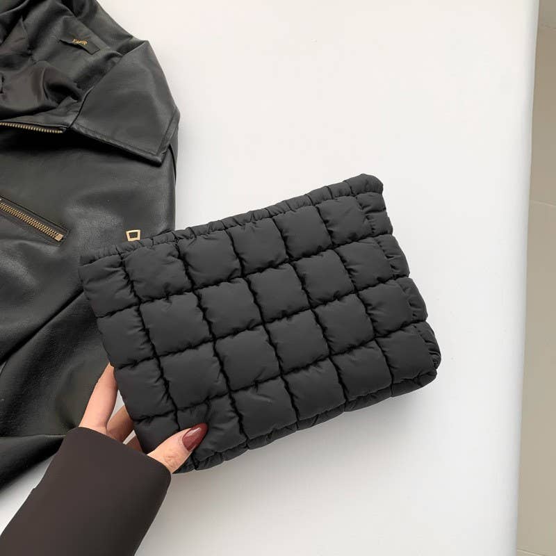 QUILTED PUFFY COSMETIC POUCH CLUTCH BAG