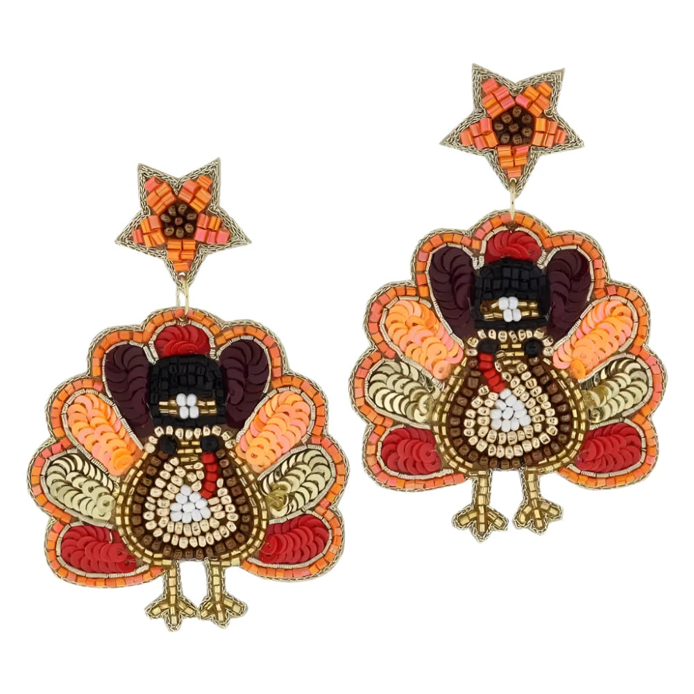 Beaded Thanksgiving Turkey Earrings