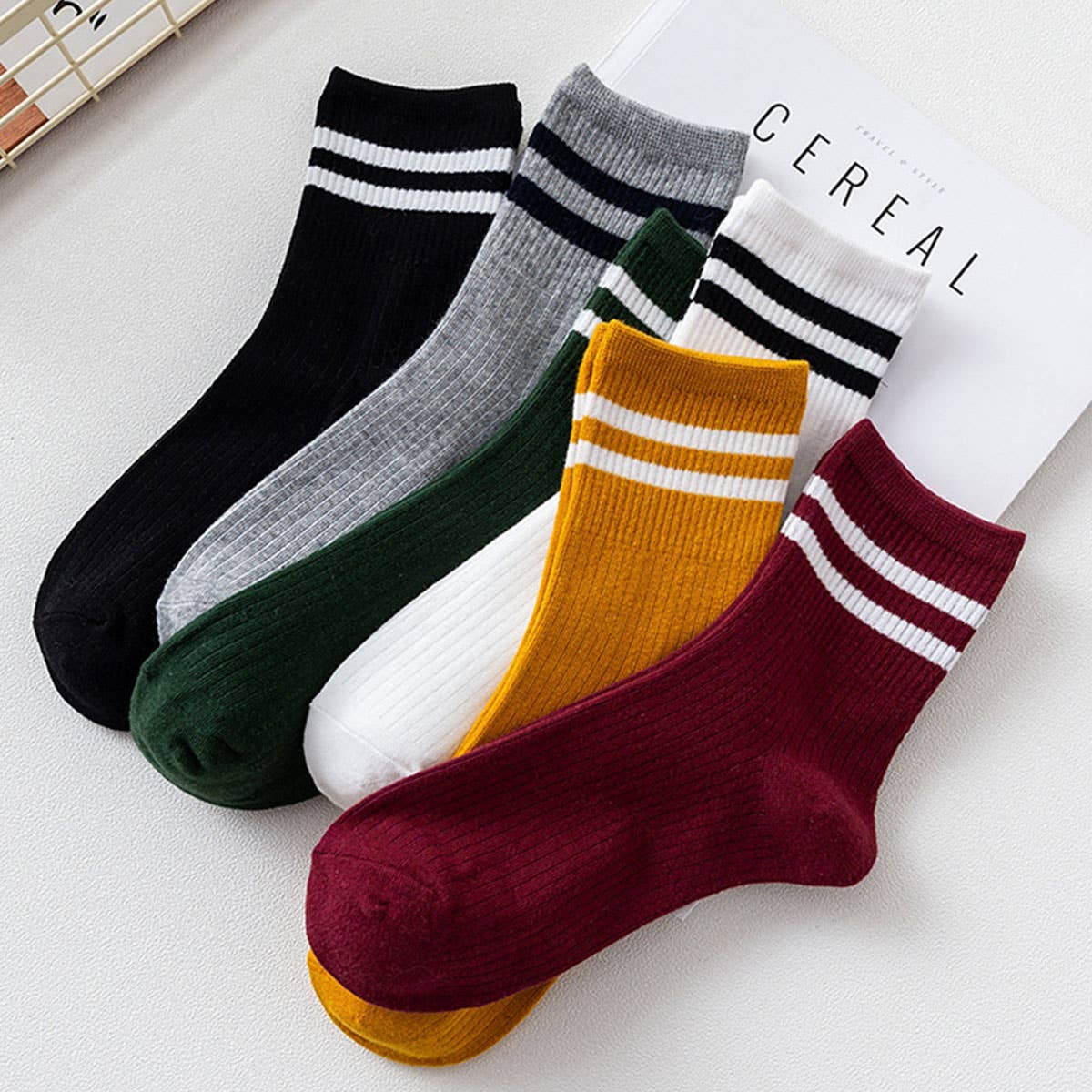 Classic Striped Pattern Crew Socks