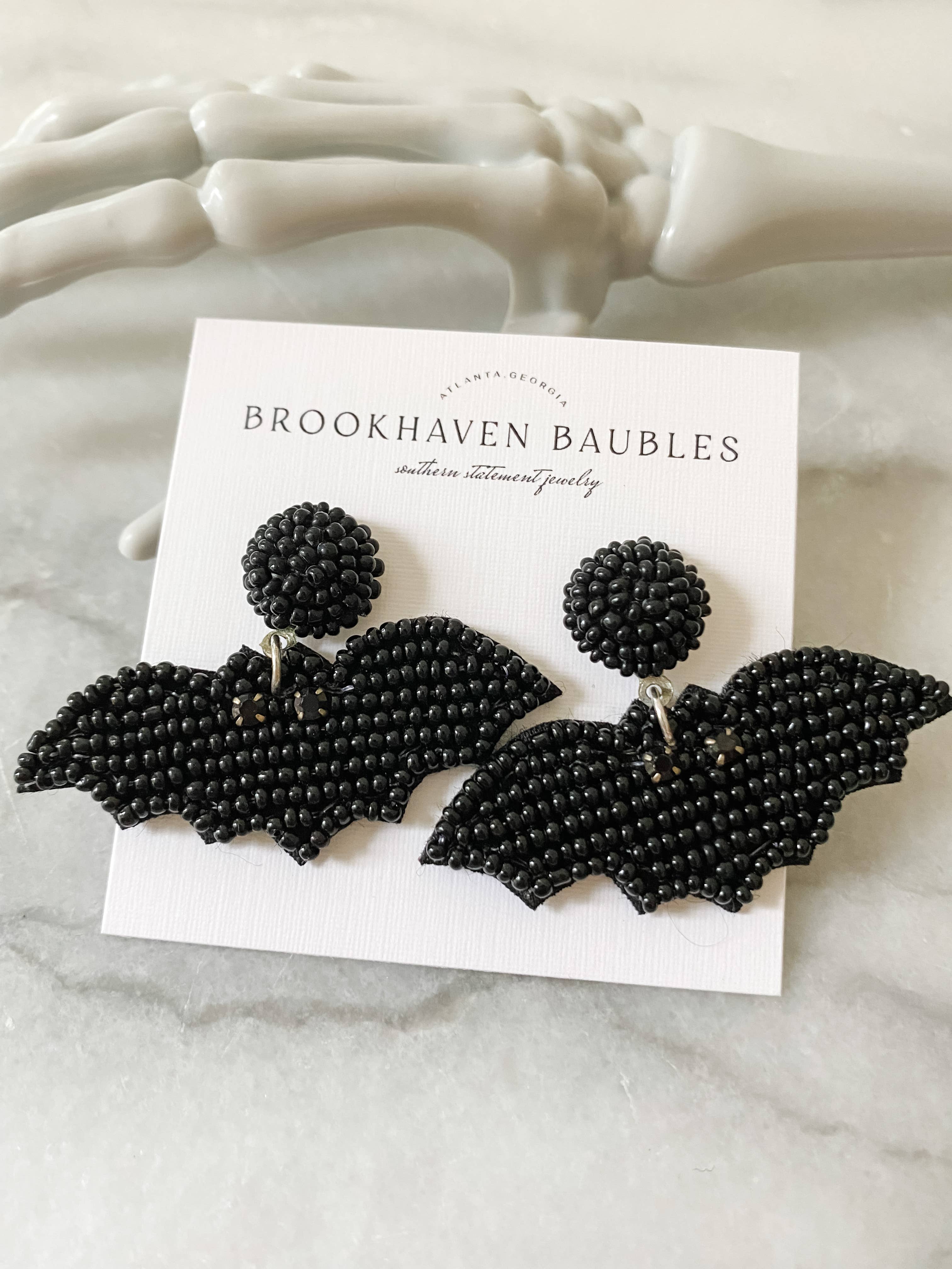 Halloween Bat Beaded Earrings