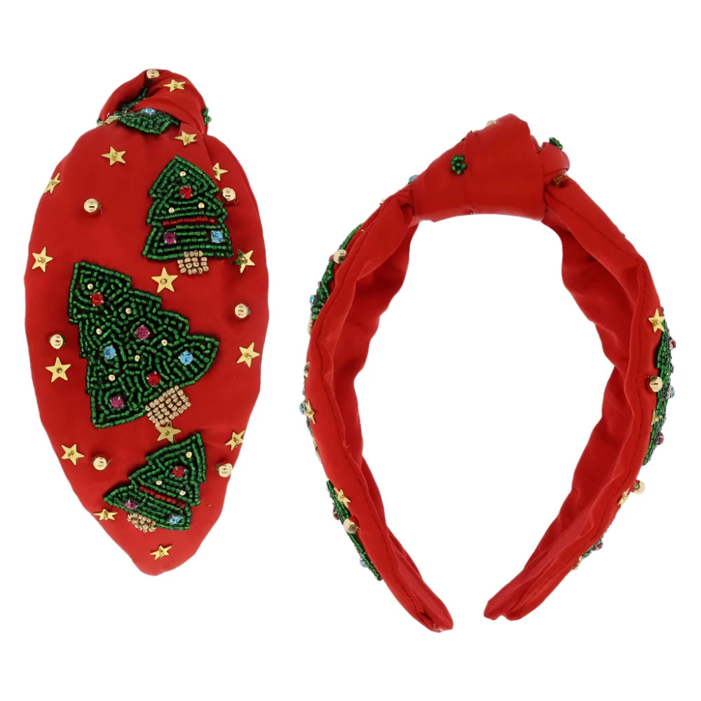 Crystal and Beaded Christmas Trees Red Headband